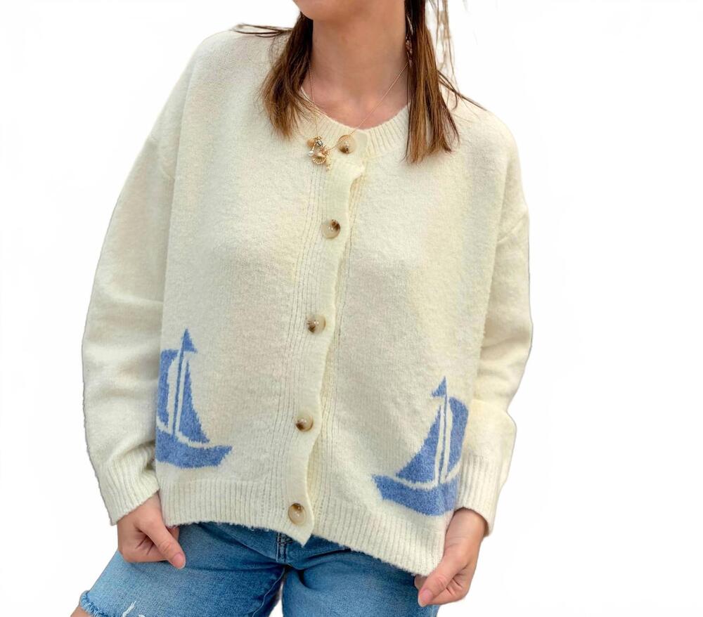 NEW URBAN DAIZY women's the jekyll sailboat cardigan in ivory